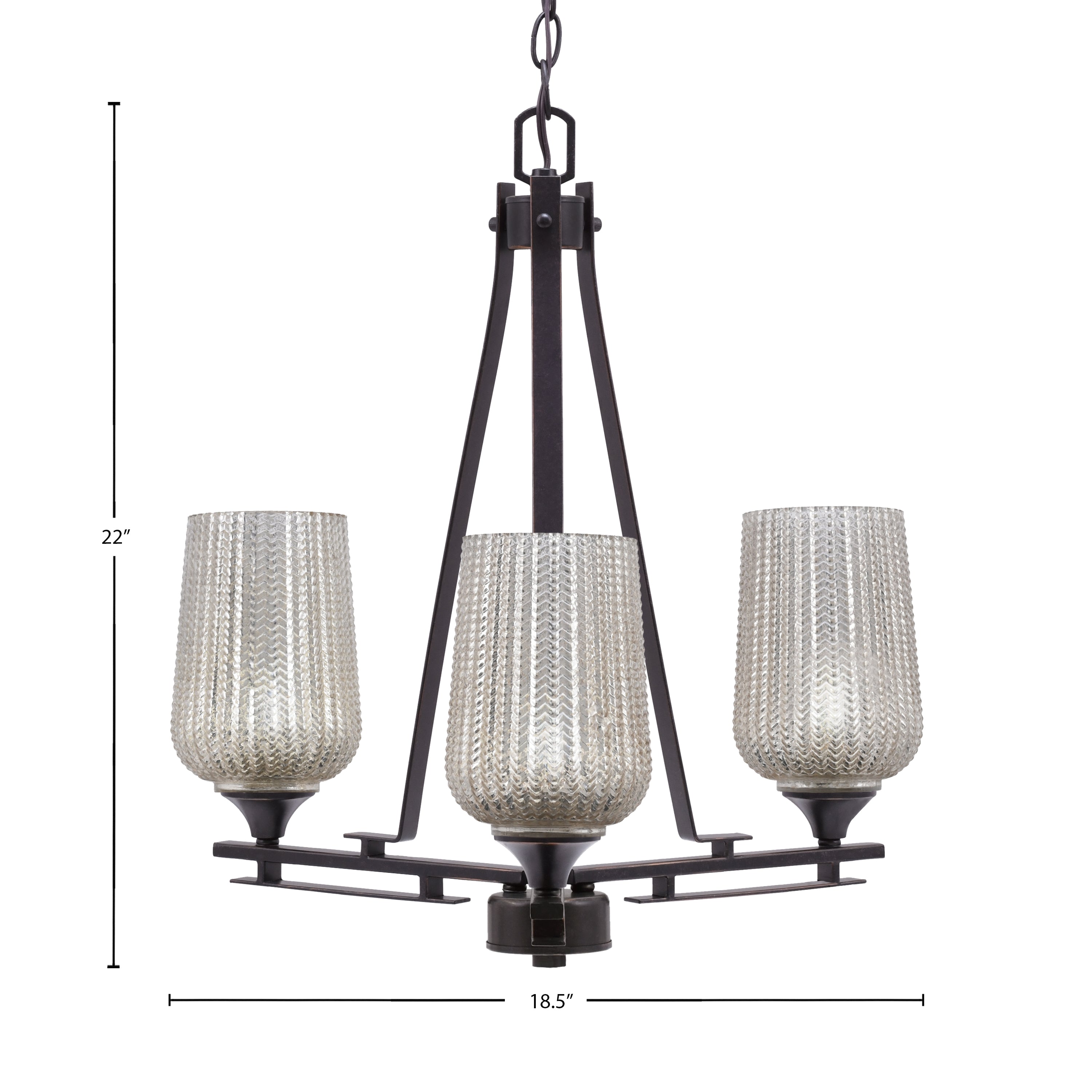 Uptowne Three Light Chandelier in Dark Granite with 5" Silver Textured Shade
