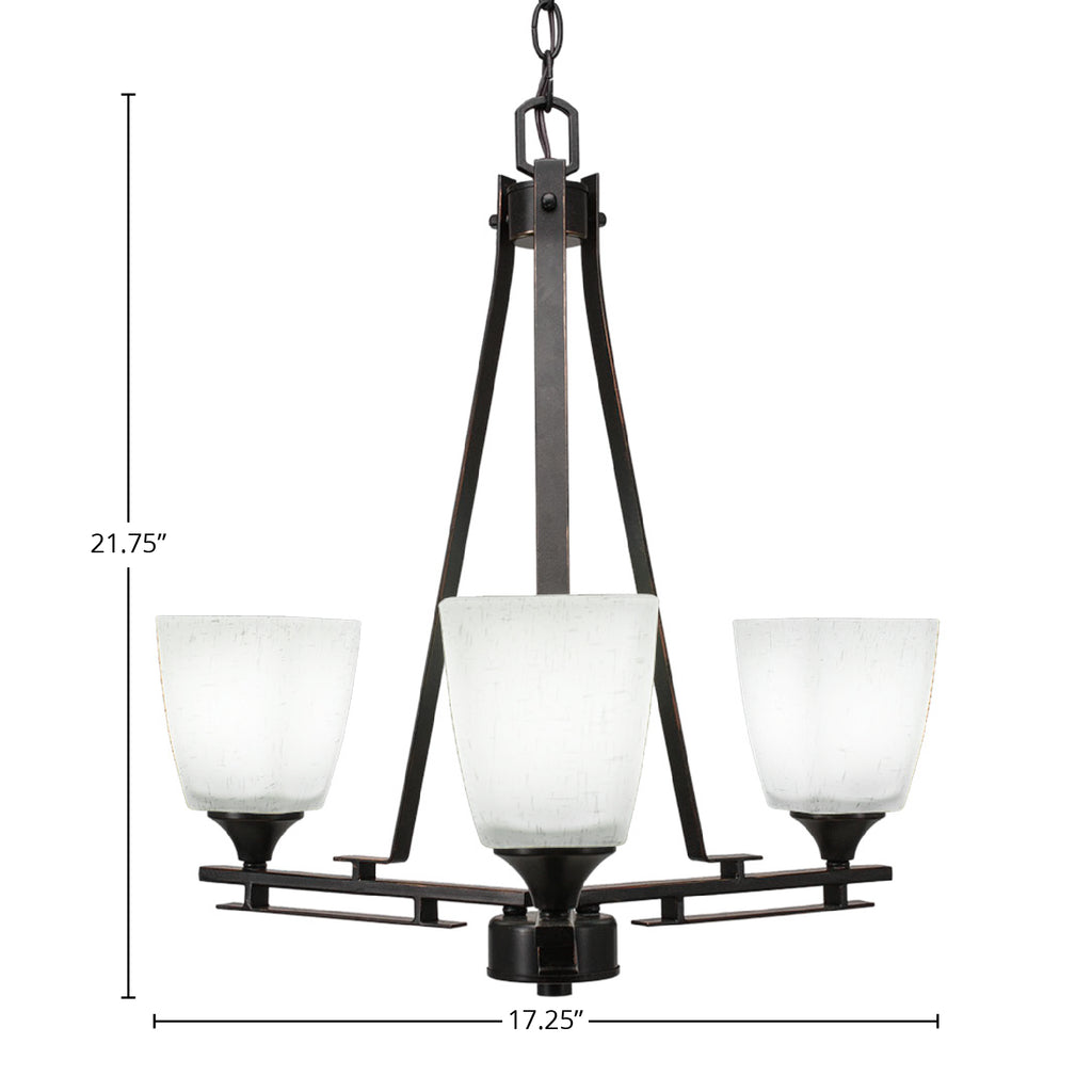 Uptowne Three Light Chandelier in Dark Granite with 4.5" Square White Muslin Shade