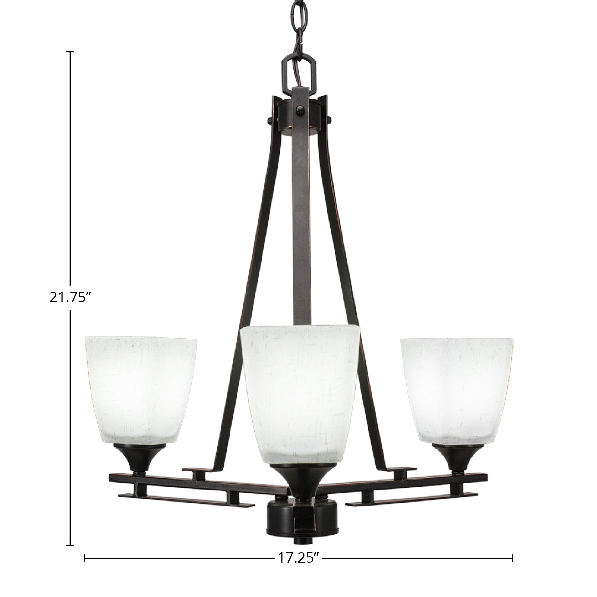 Uptowne Three Light Chandelier in Dark Granite with 4.5" Square White Muslin Shade