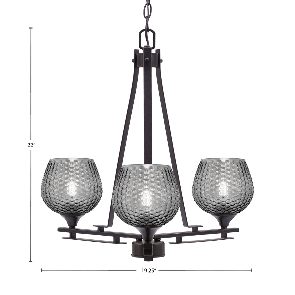 Uptowne Three Light Chandelier in Dark Granite with 6" Smoke Textured Shade
