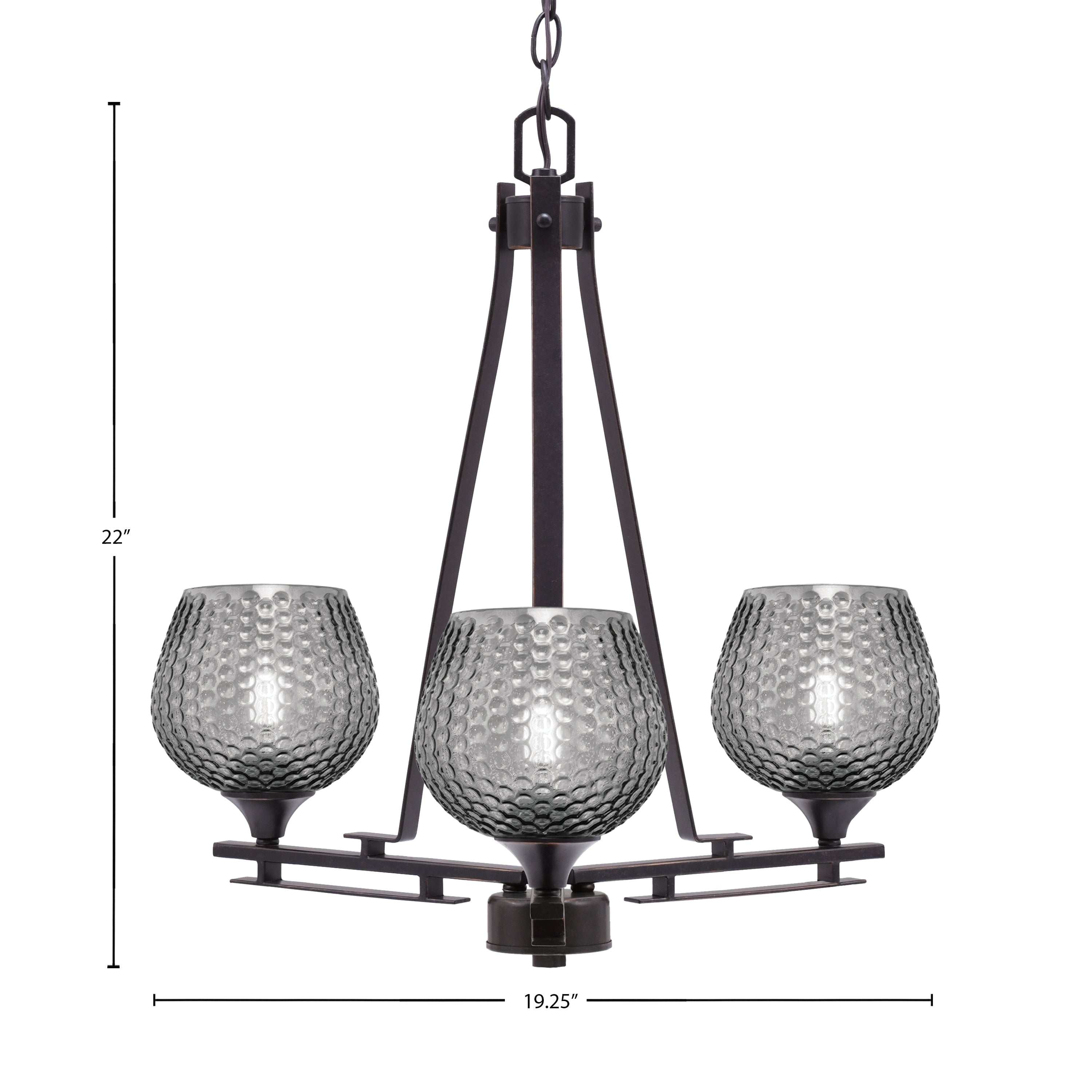 Uptowne Three Light Chandelier in Dark Granite with 6" Smoke Textured Shade