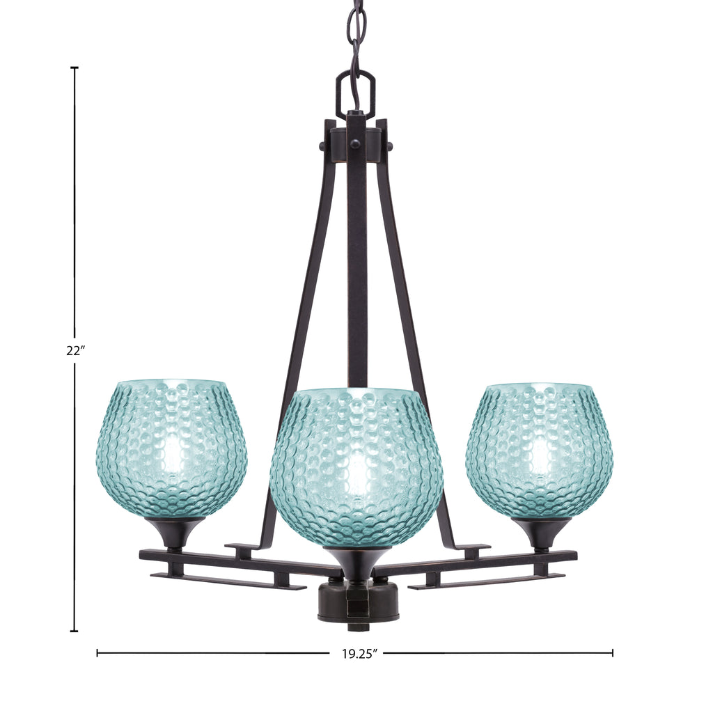 Uptowne Three Light Chandelier in Dark Granite with 6" Turquoise Textured Shade