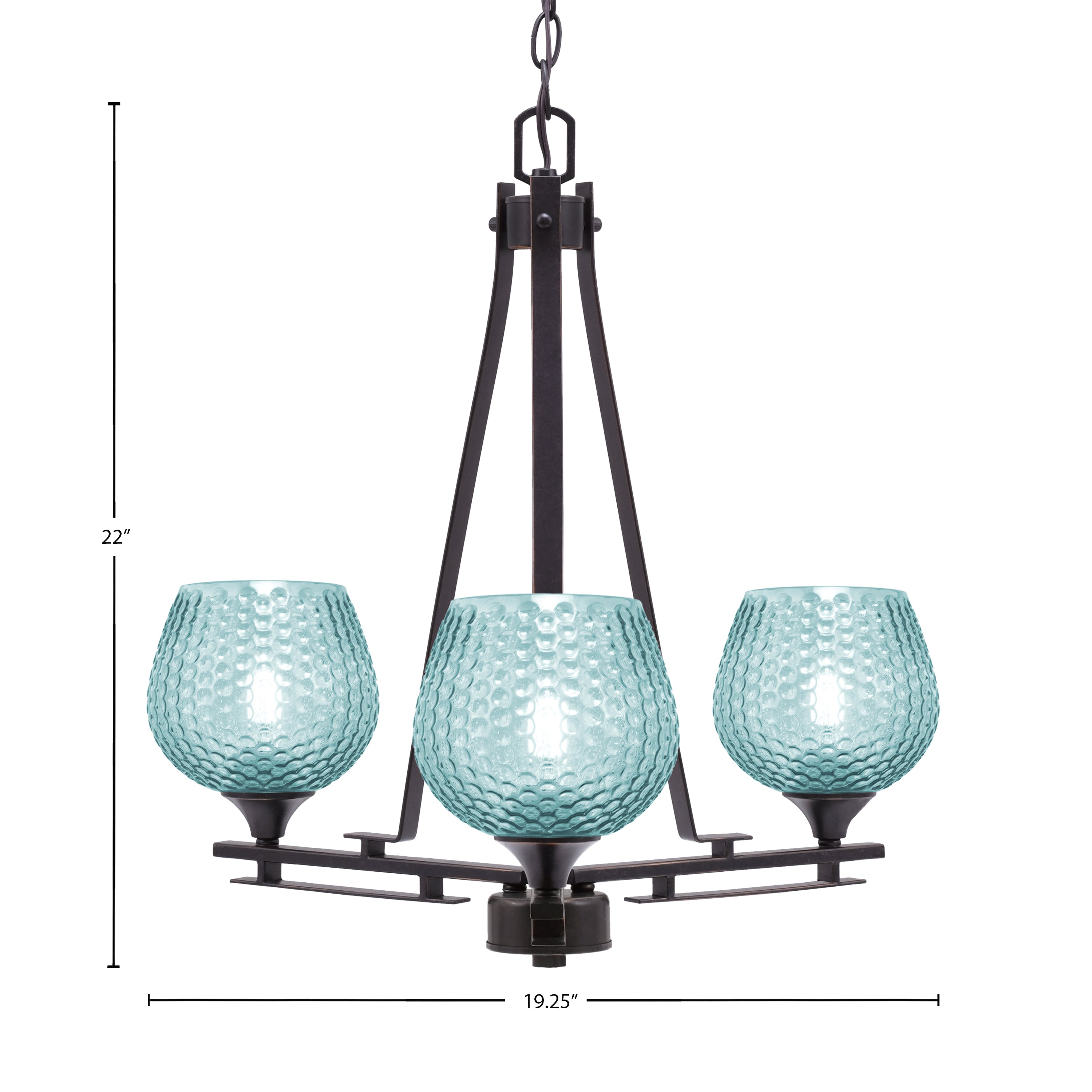Uptowne Three Light Chandelier in Dark Granite with 6" Turquoise Textured Shade