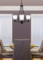Uptowne Three Light Chandelier in Dark Granite with 4.5" Square White Muslin Shade