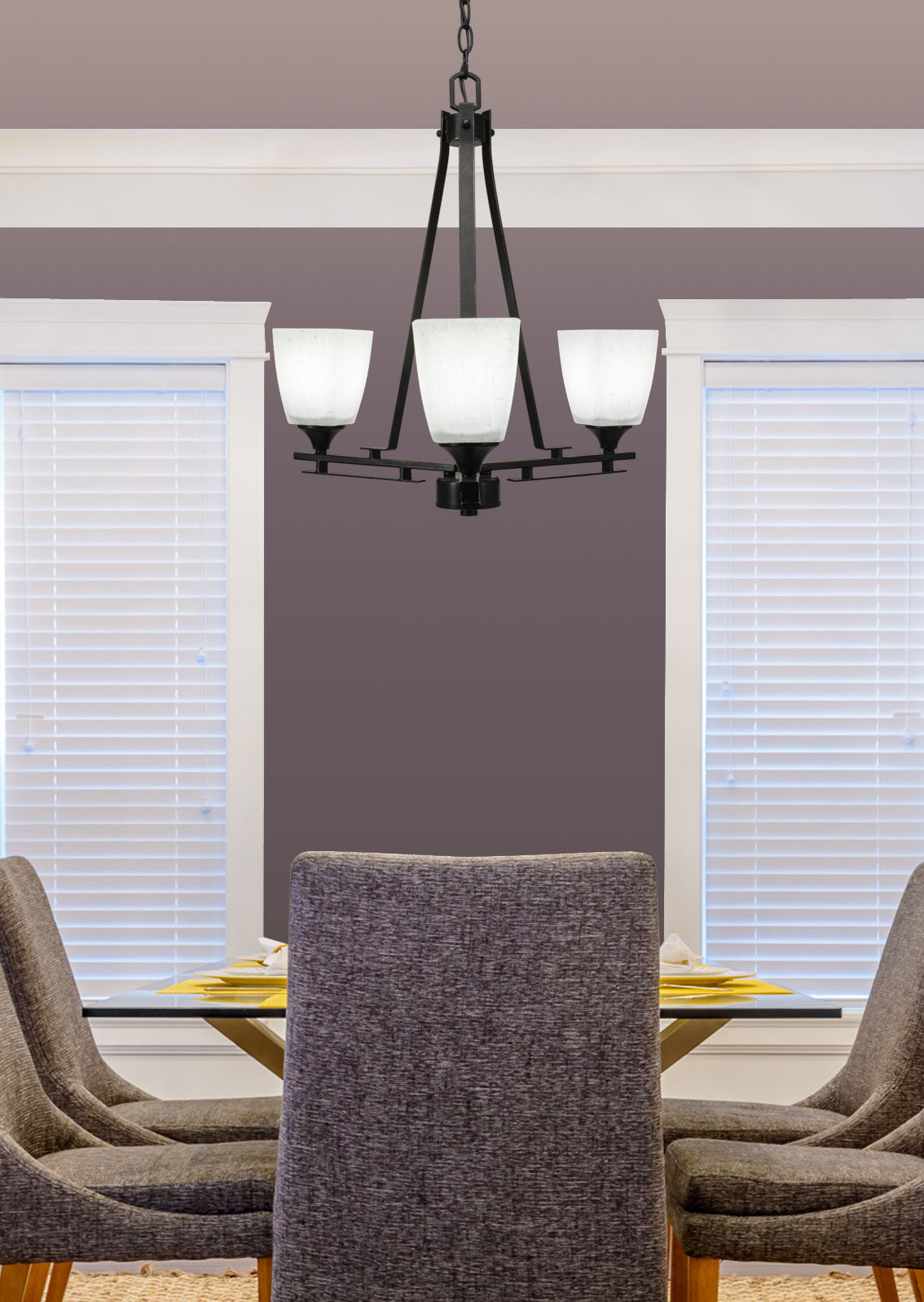 Uptowne Three Light Chandelier in Dark Granite with 4.5" Square White Muslin Shade