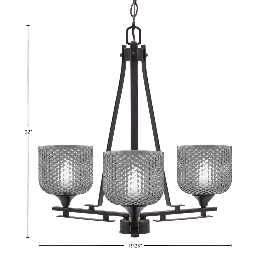 Uptowne Three Light Chandelier in Dark Granite with 6" Smoke Textured Shade
