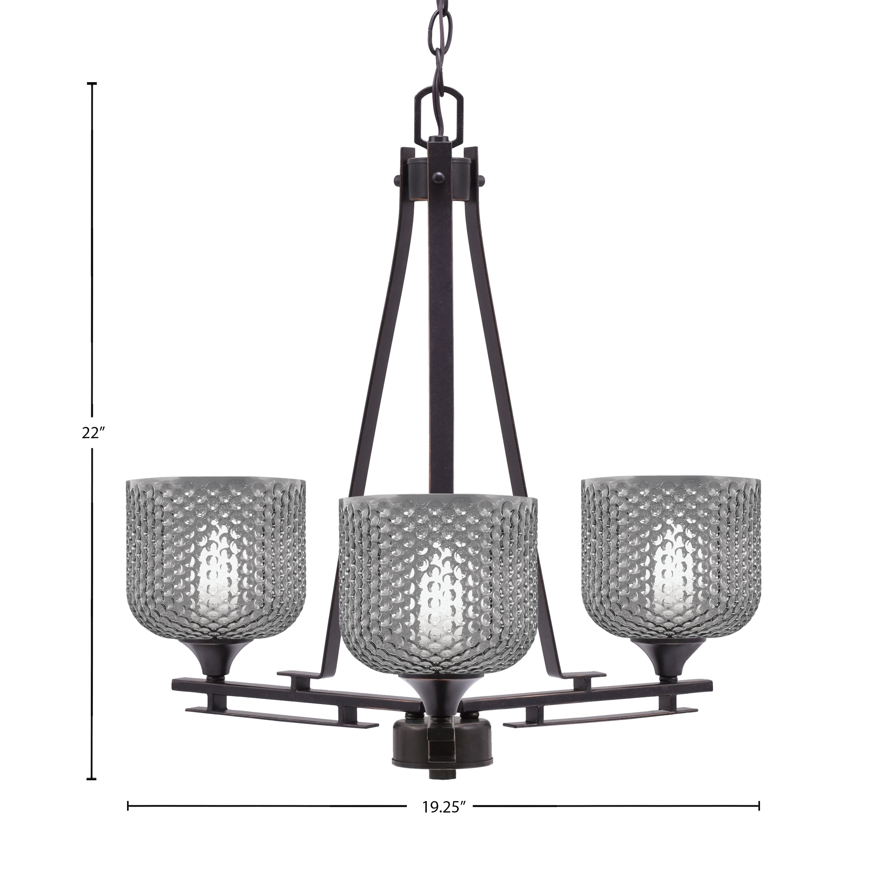 Uptowne Three Light Chandelier in Dark Granite with 6" Smoke Textured Shade