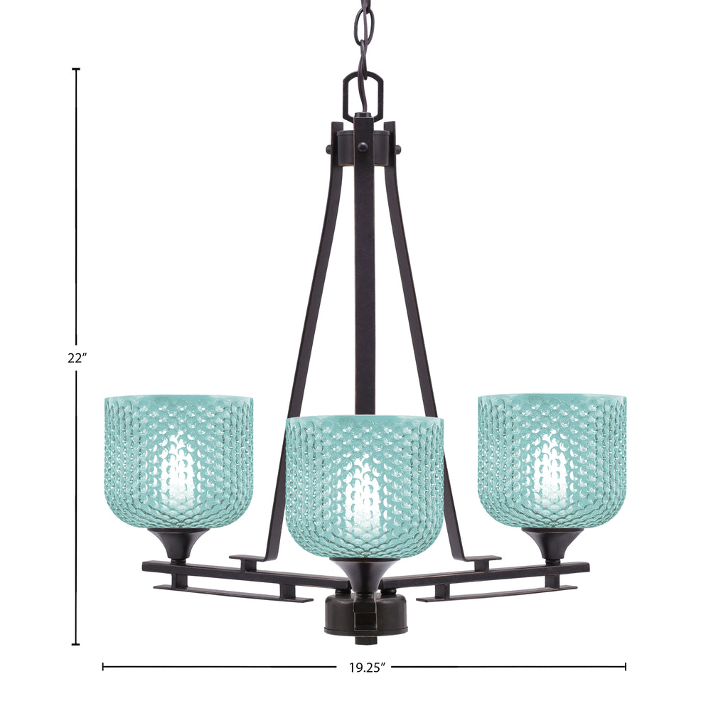 Uptowne Three Light Chandelier in Dark Granite with 6" Turquoise Textured Shade