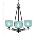 Uptowne Three Light Chandelier in Dark Granite with 6" Turquoise Textured Shade