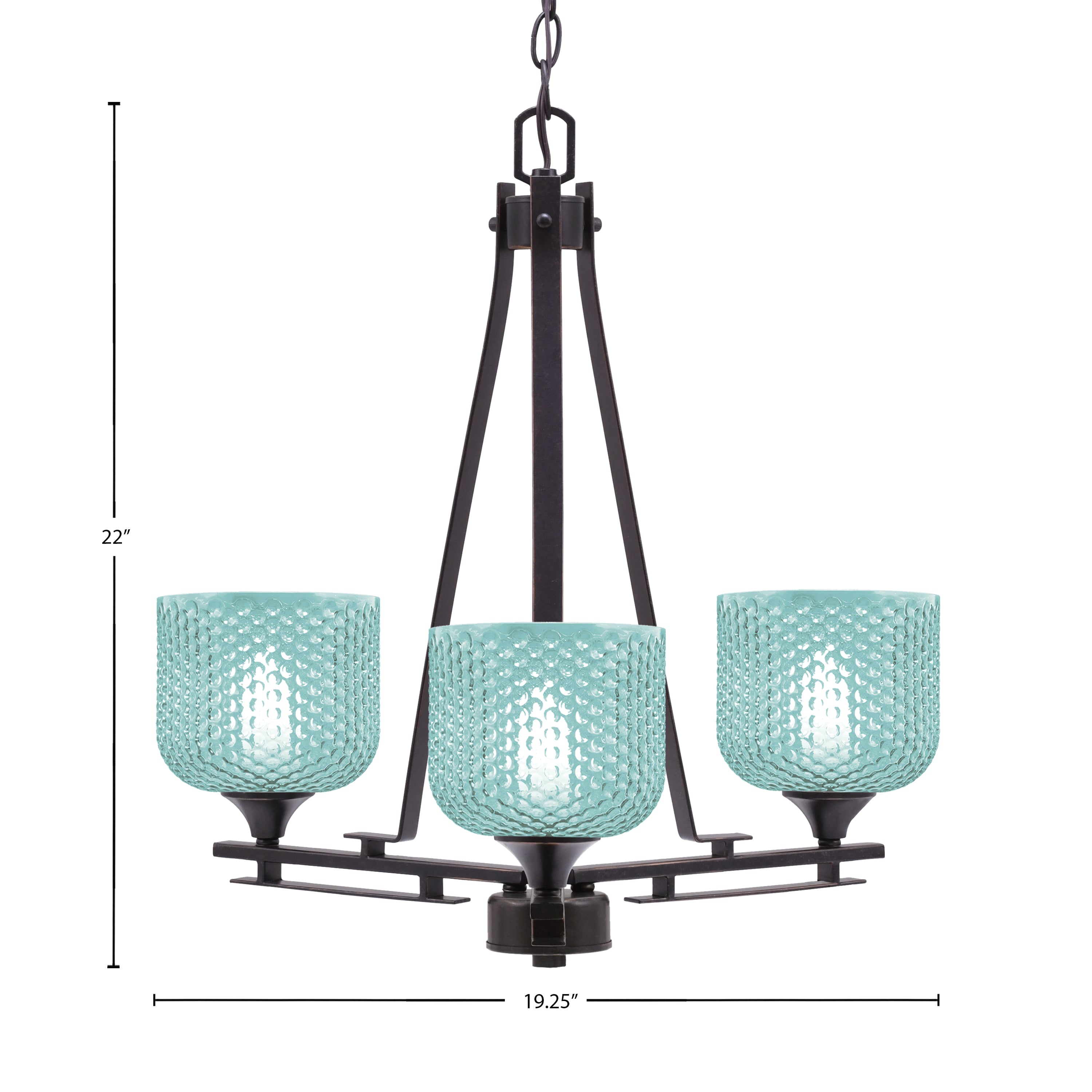 Uptowne Three Light Chandelier in Dark Granite with 6" Turquoise Textured Shade