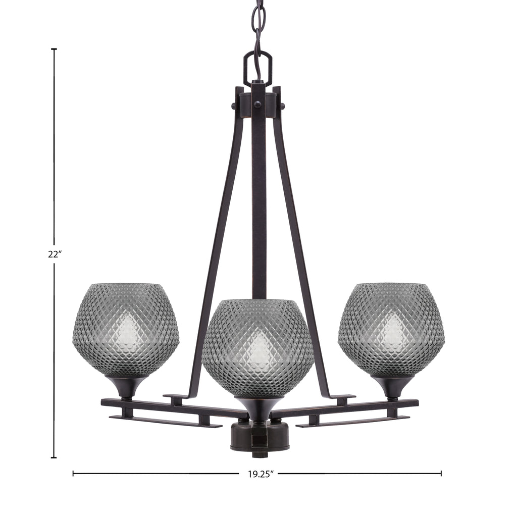 Uptowne Three Light Chandelier in Dark Granite with 6" Smoke Textured Shade