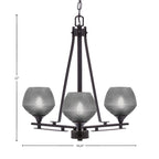 Uptowne Three Light Chandelier in Dark Granite with 6" Smoke Textured Shade
