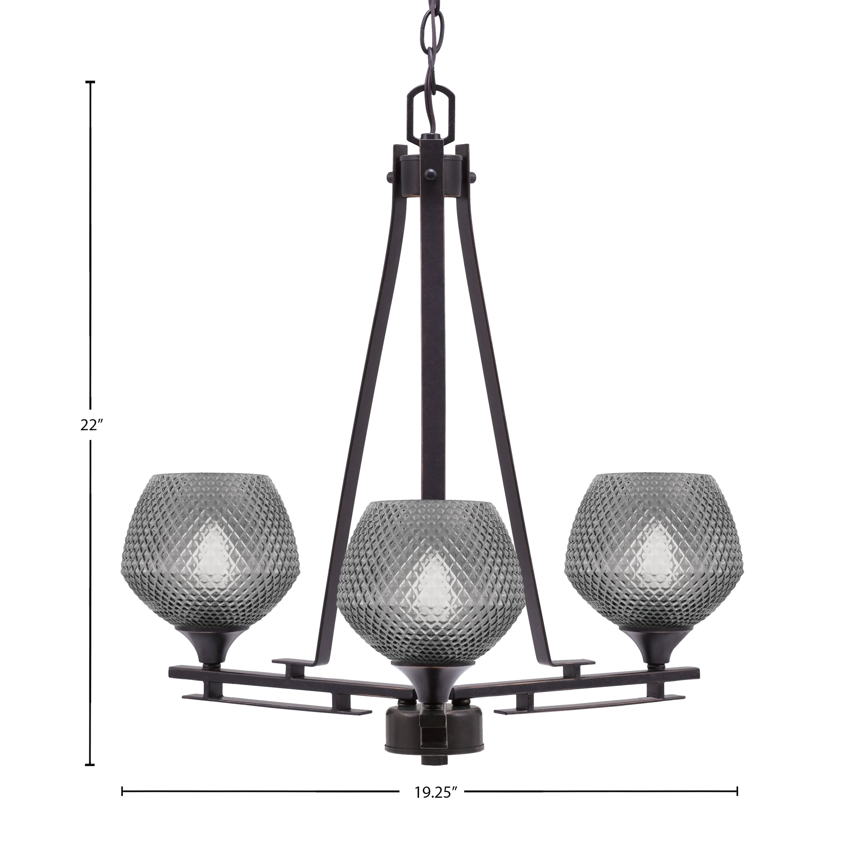 Uptowne Three Light Chandelier in Dark Granite with 6" Smoke Textured Shade