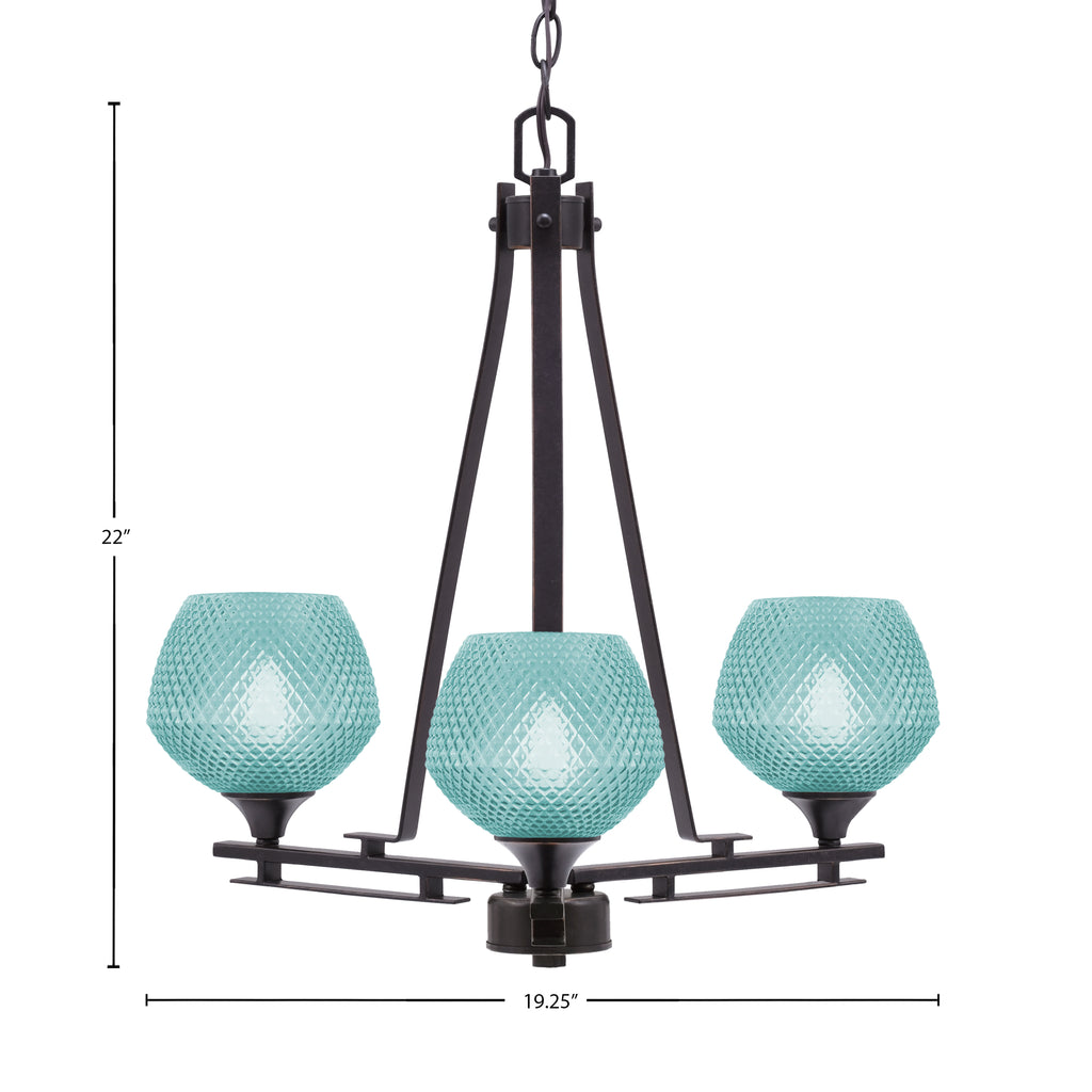 Uptowne Three Light Chandelier in Dark Granite with 6" Turquoise Textured Shade