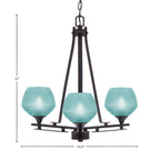 Uptowne Three Light Chandelier in Dark Granite with 6" Turquoise Textured Shade