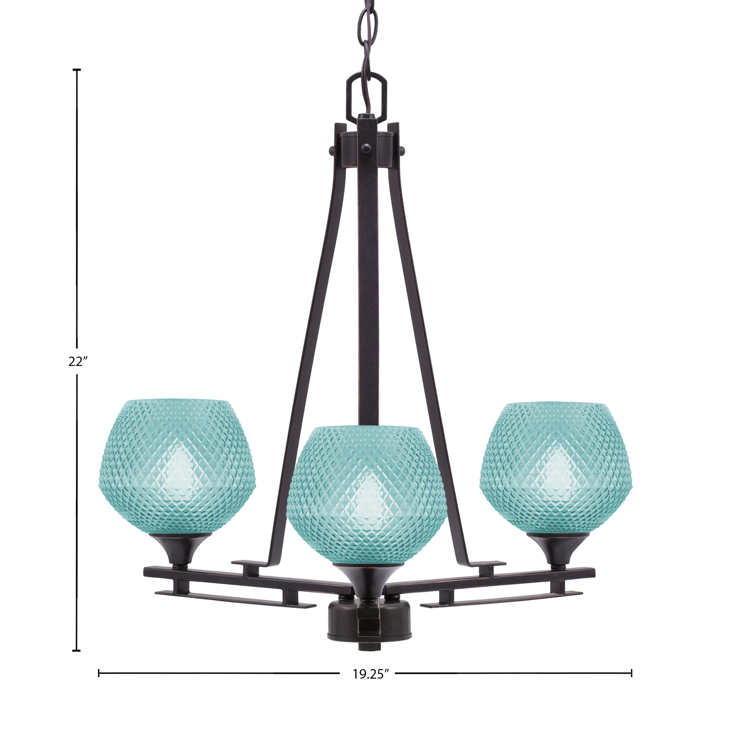 Uptowne Three Light Chandelier in Dark Granite with 6" Turquoise Textured Shade