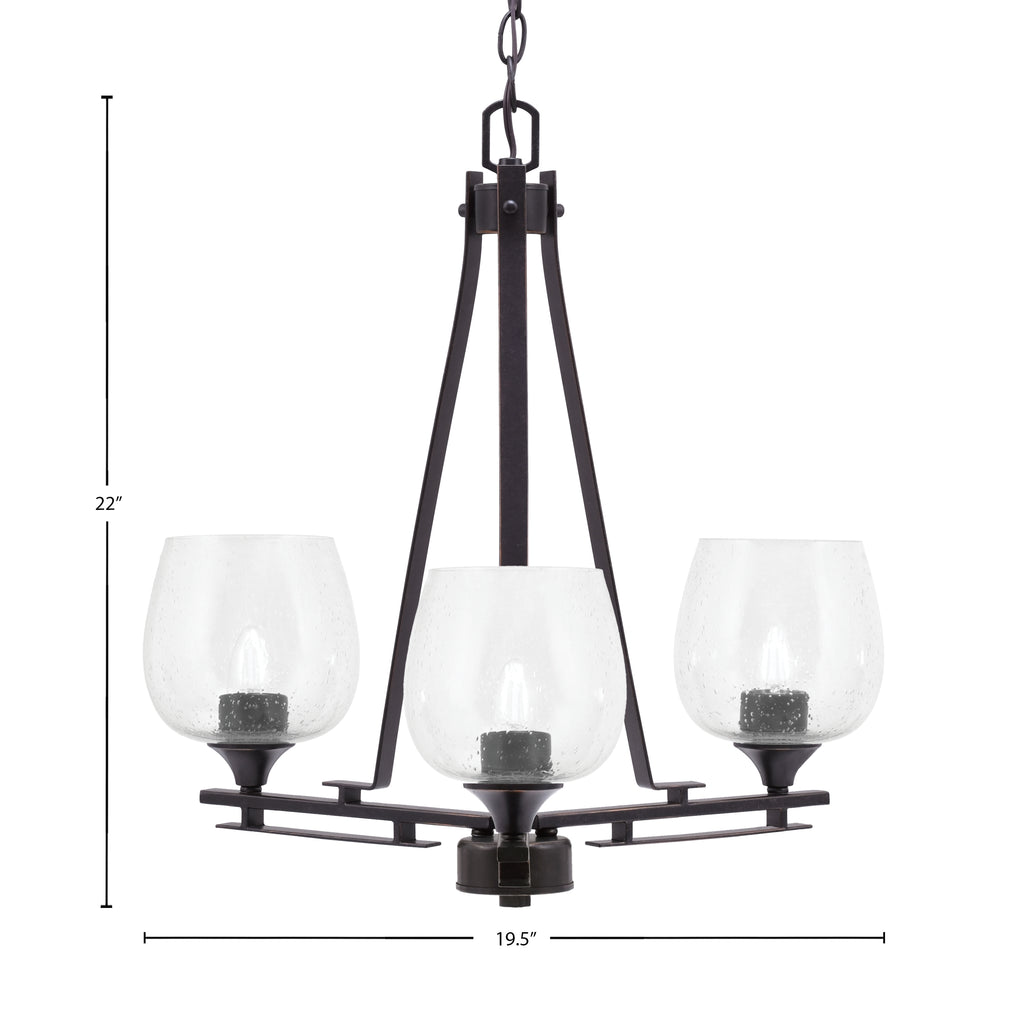 Uptowne Three Light Chandelier in Dark Granite with 6" Clear Bubble Shade
