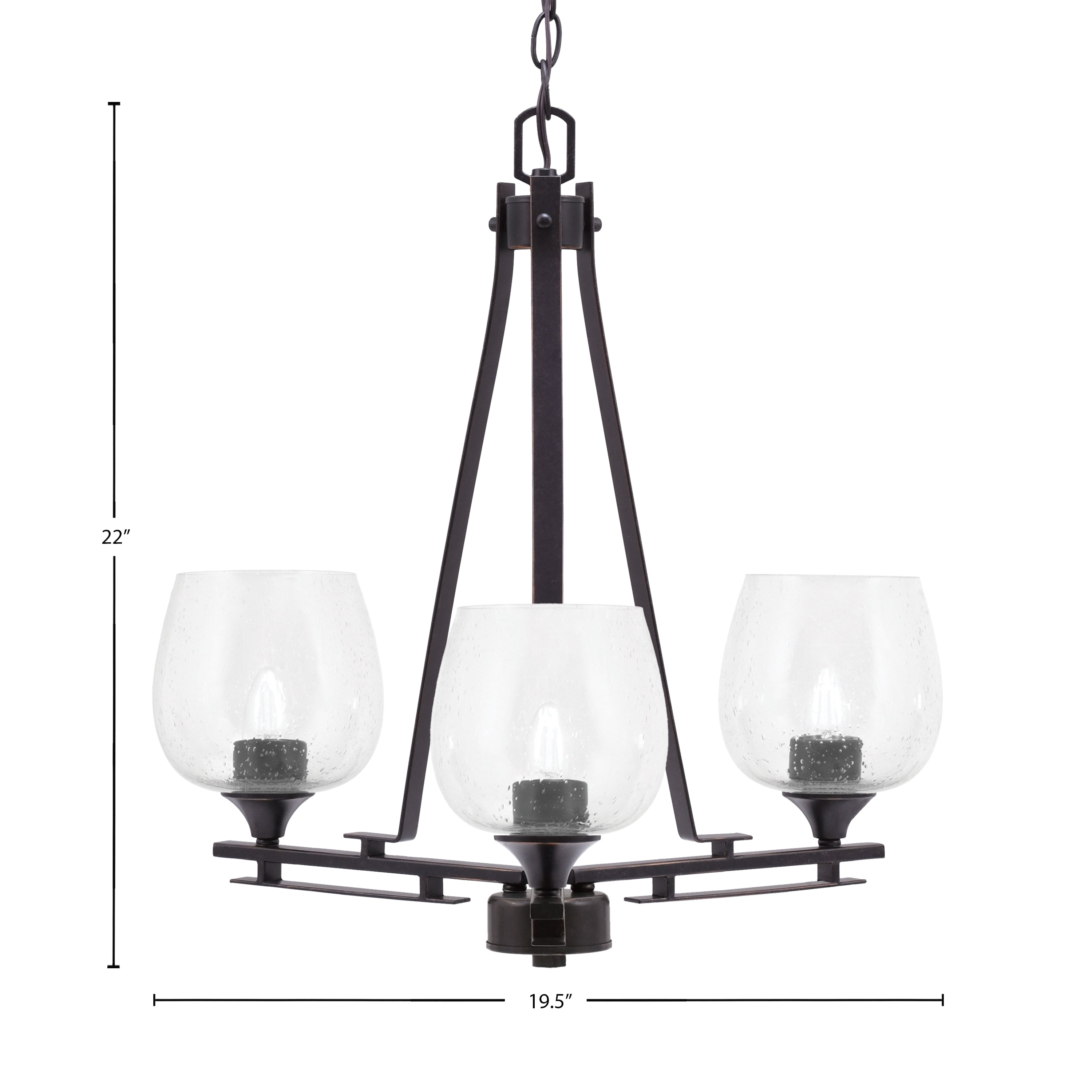 Uptowne Three Light Chandelier in Dark Granite with 6" Clear Bubble Shade