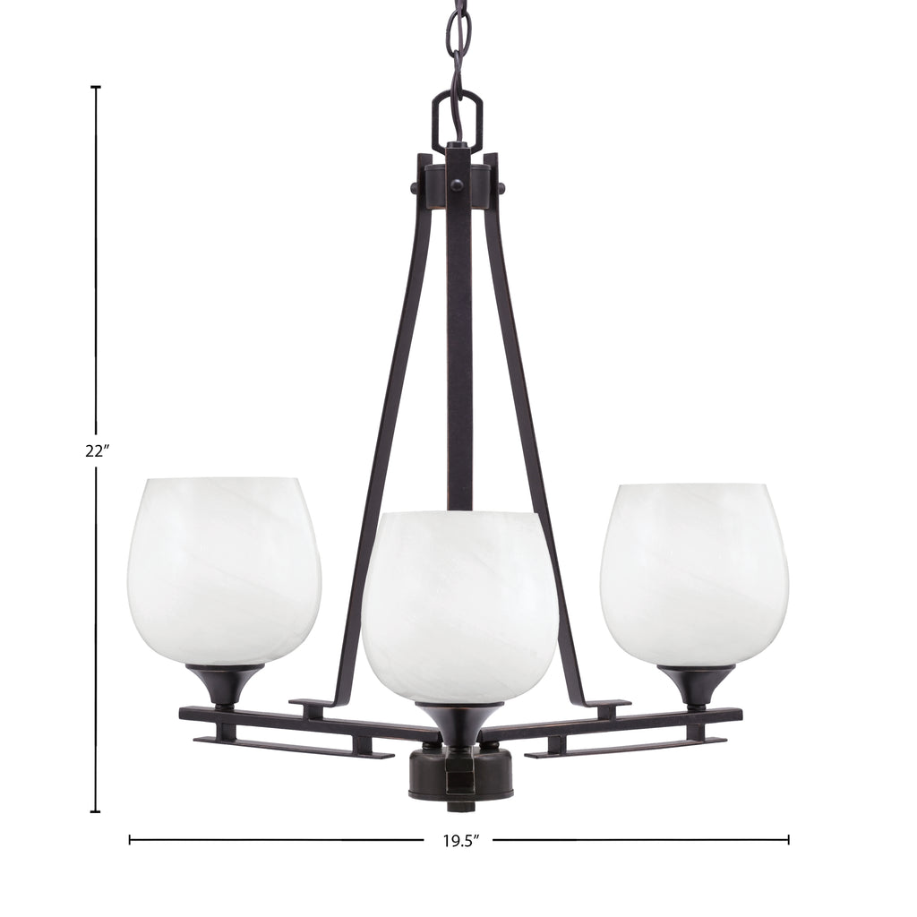 Uptowne Three Light Chandelier in Dark Granite with 6" White Marble Shade