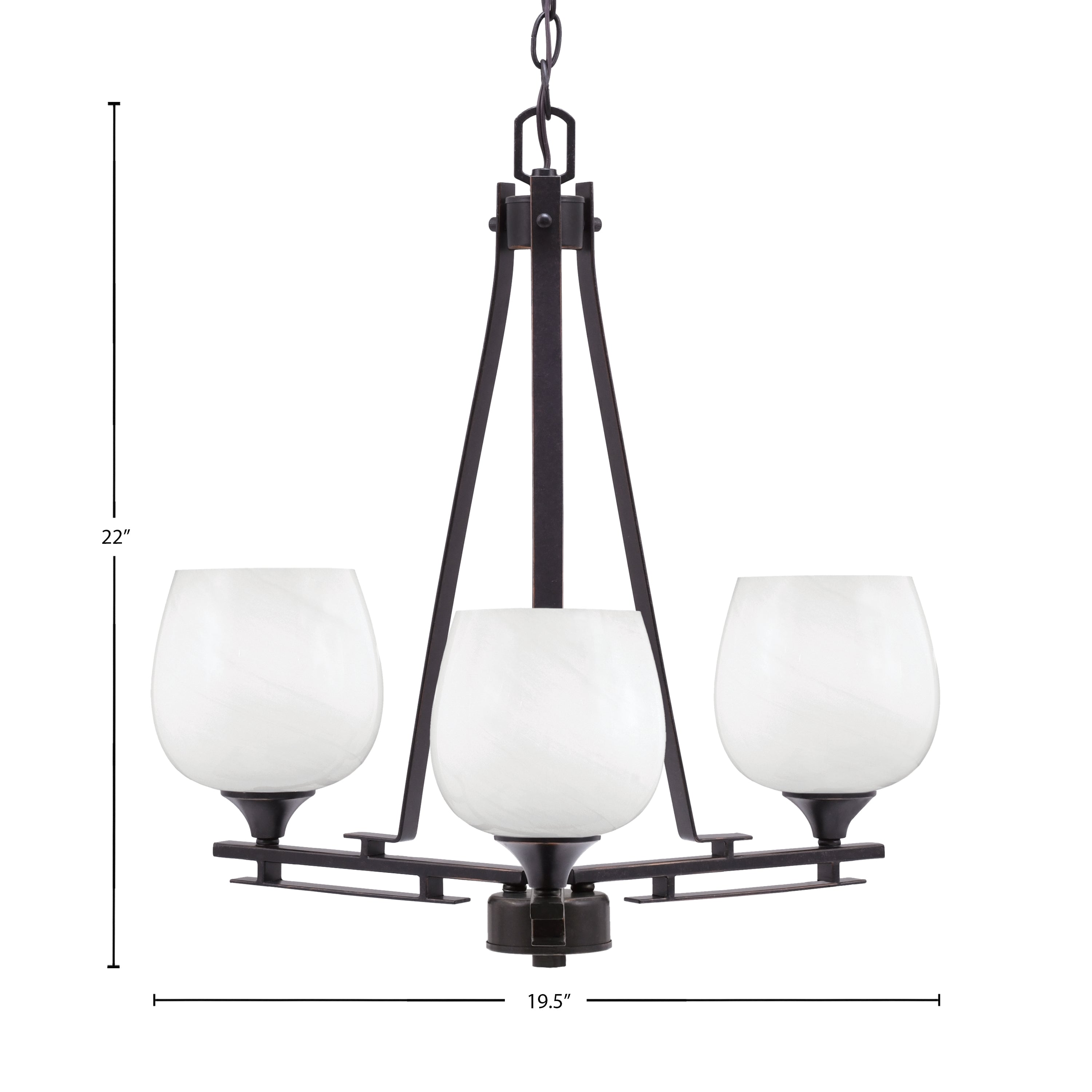 Uptowne Three Light Chandelier in Dark Granite with 6" White Marble Shade