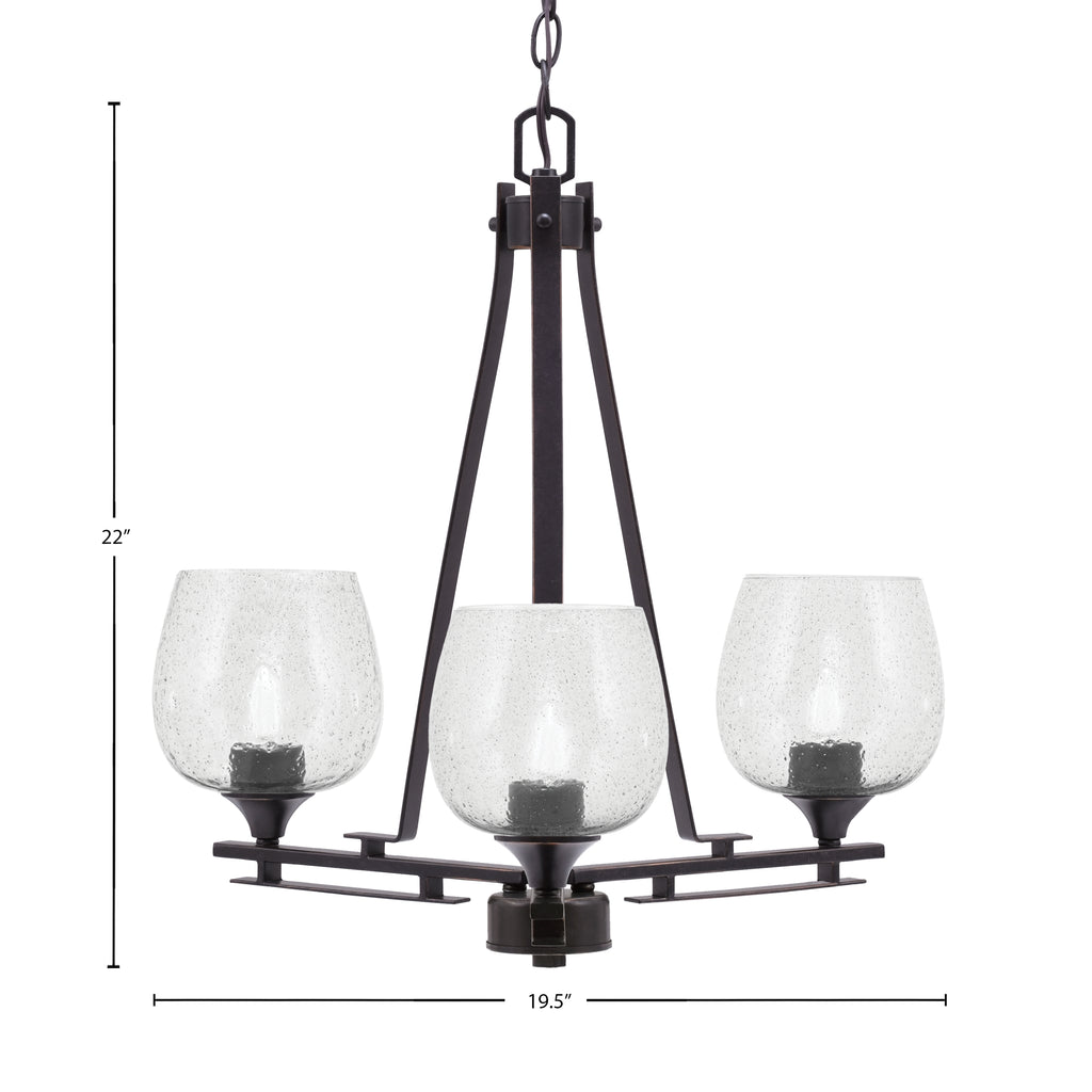 Uptowne Three Light Chandelier in Dark Granite with 6" Smoke Bubble Shade