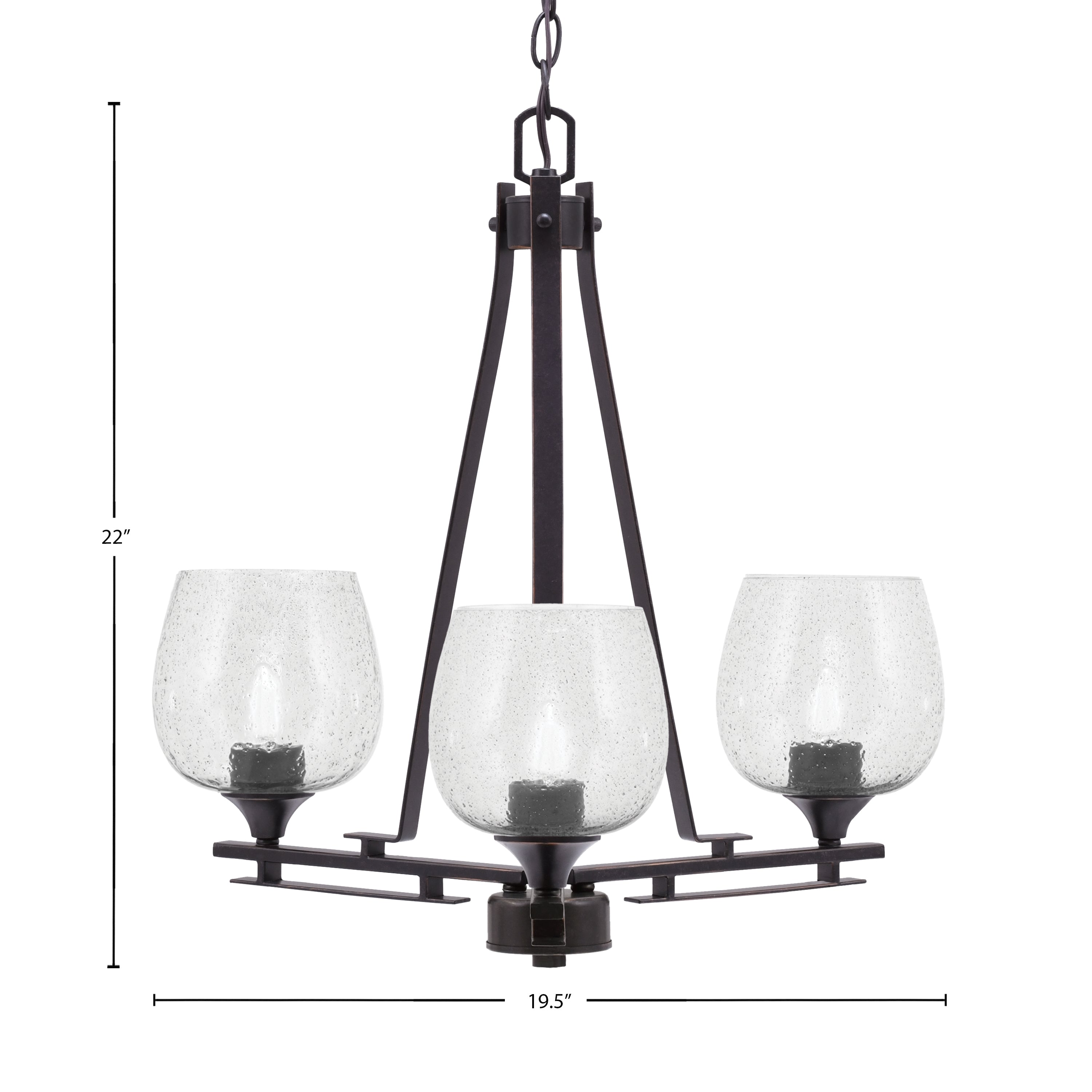Uptowne Three Light Chandelier in Dark Granite with 6" Smoke Bubble Shade