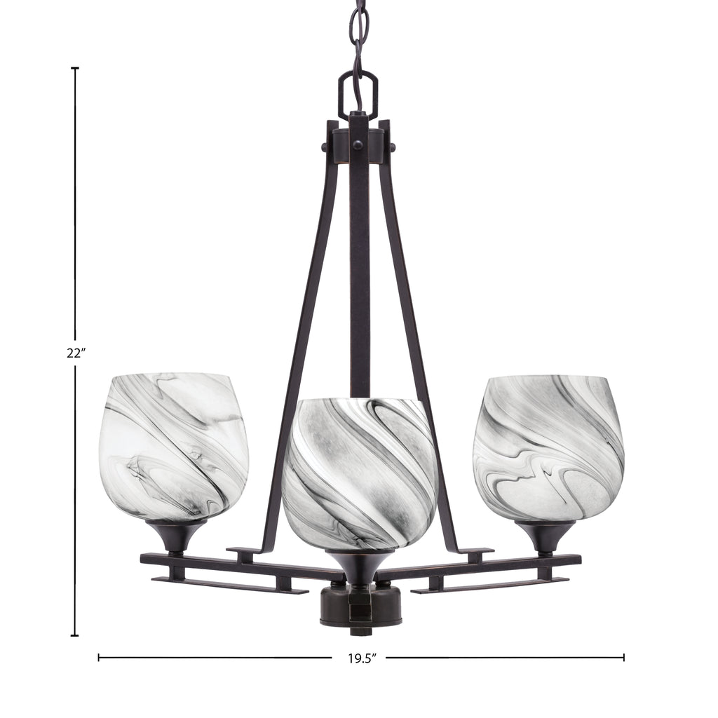 Uptowne Three Light Chandelier in Dark Granite with 6" Onyx Swirl Shade