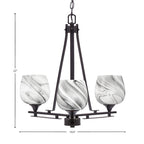 Uptowne Three Light Chandelier in Dark Granite with 6" Onyx Swirl Shade