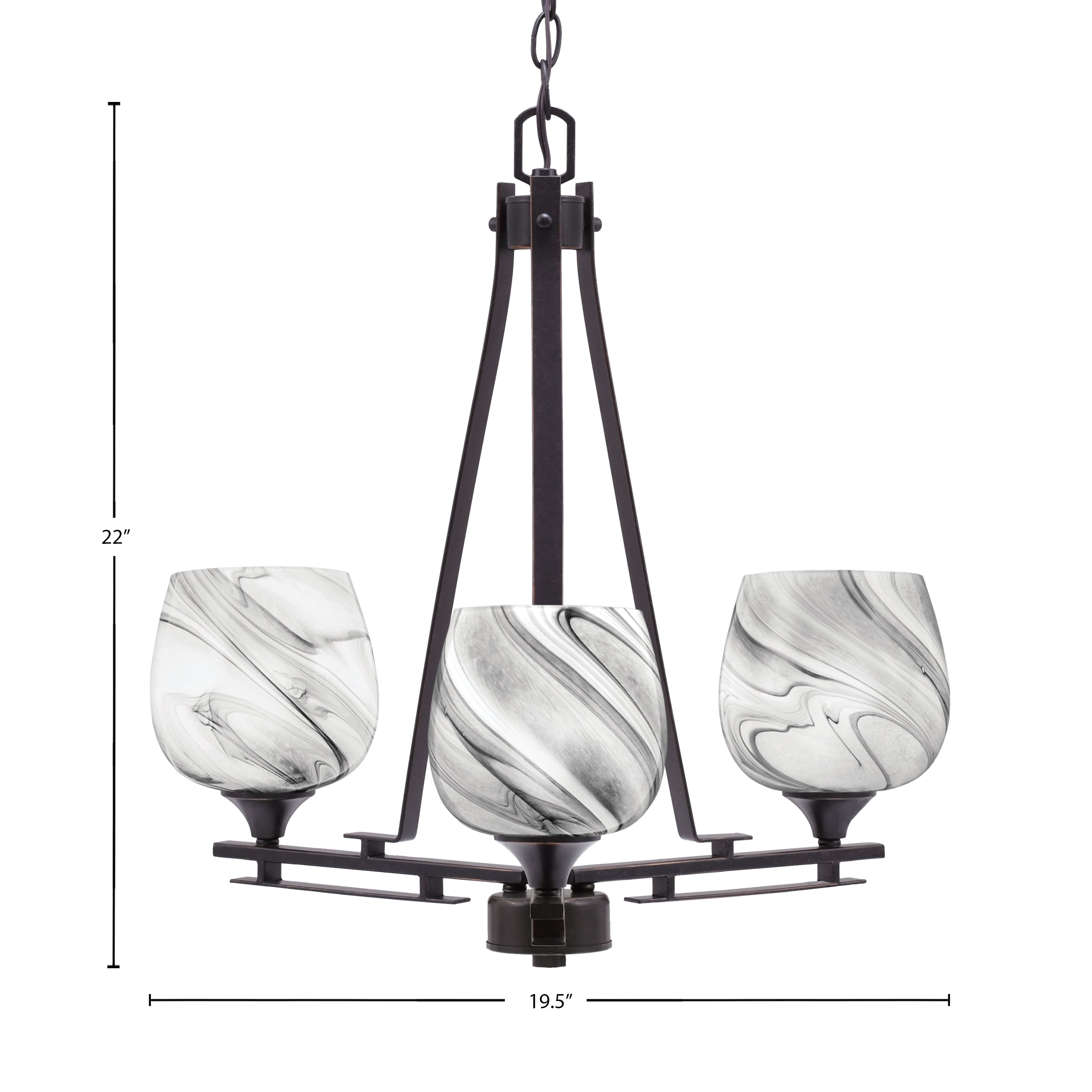 Uptowne Three Light Chandelier in Dark Granite with 6" Onyx Swirl Shade