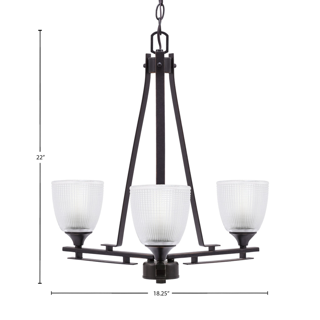 Uptowne Three Light Chandelier in Dark Granite with 5" Clear Ribbed Shade