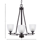Uptowne Three Light Chandelier in Dark Granite with 5" Clear Ribbed Shade