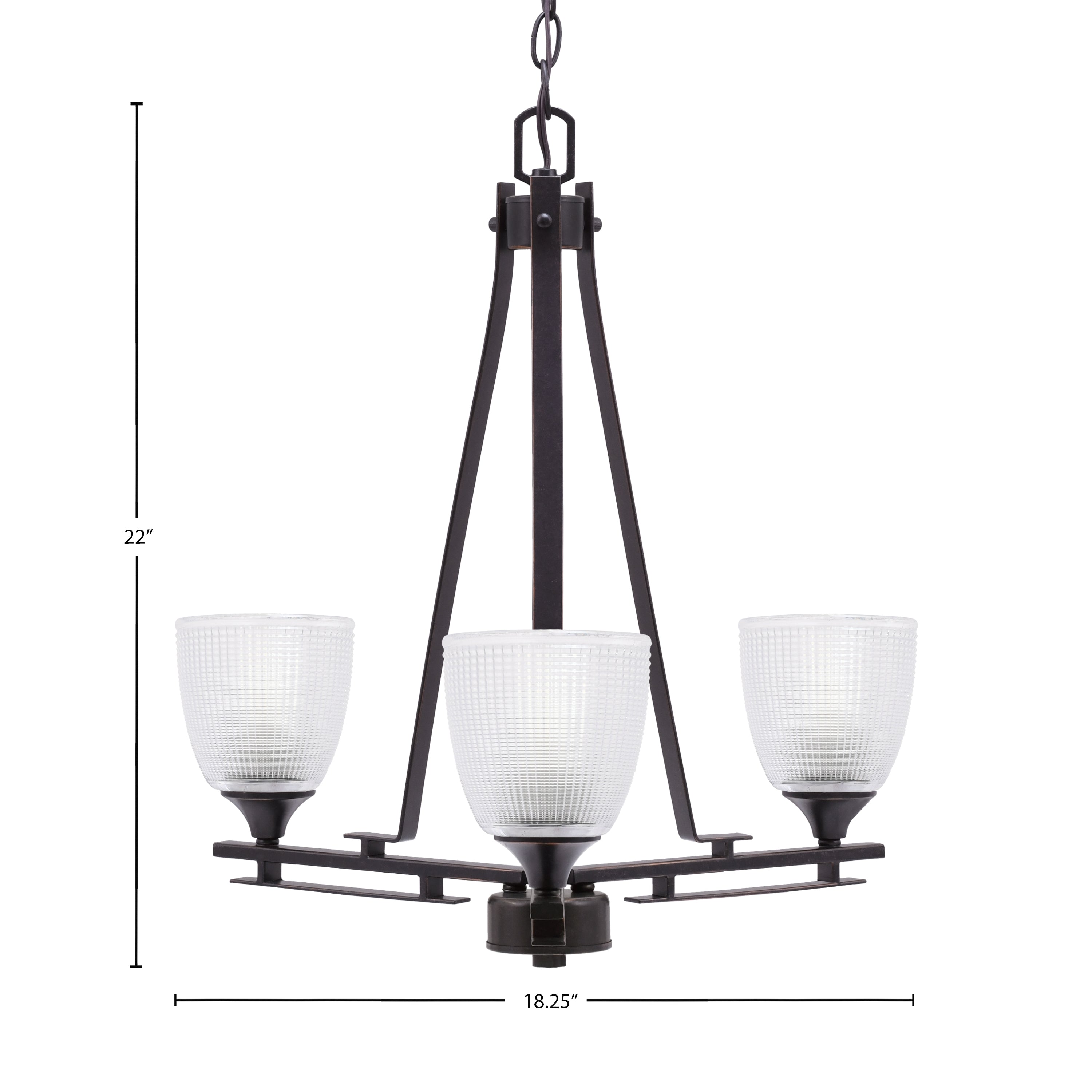 Uptowne Three Light Chandelier in Dark Granite with 5" Clear Ribbed Shade