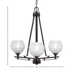 Uptowne Three Light Chandelier in Dark Granite with 6" Clear Ribbed Shade