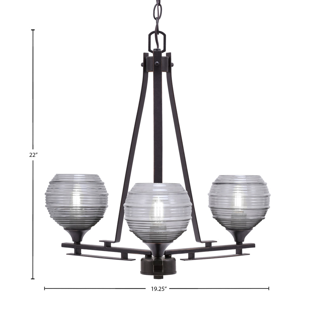 Uptowne Three Light Chandelier in Dark Granite with 6" Smoke Ribbed Shade
