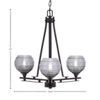 Uptowne Three Light Chandelier in Dark Granite with 6" Smoke Ribbed Shade