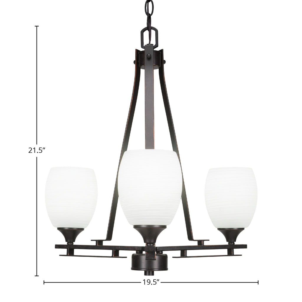 Uptowne Three Light Chandelier in Dark Granite with 5" White Linen Shade