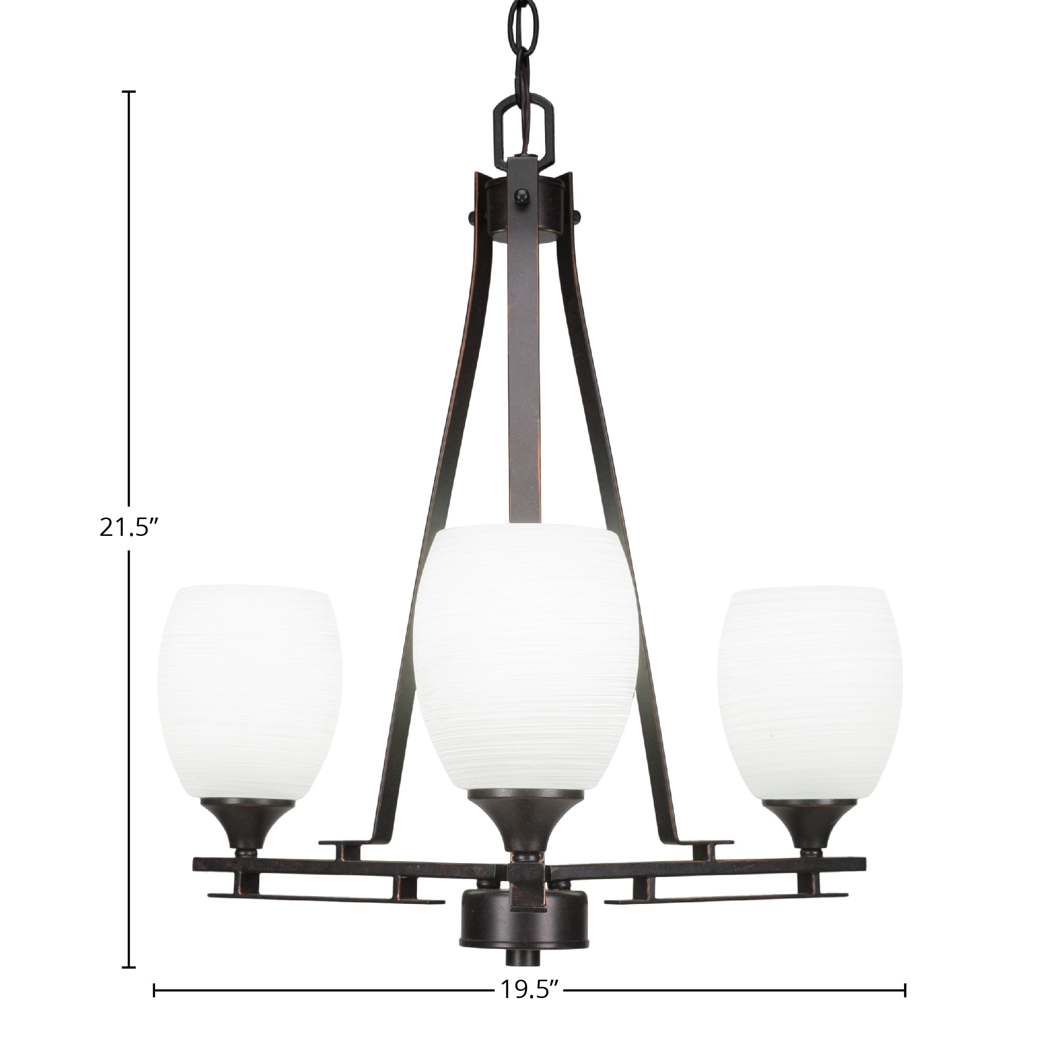 Uptowne Three Light Chandelier in Dark Granite with 5" White Linen Shade