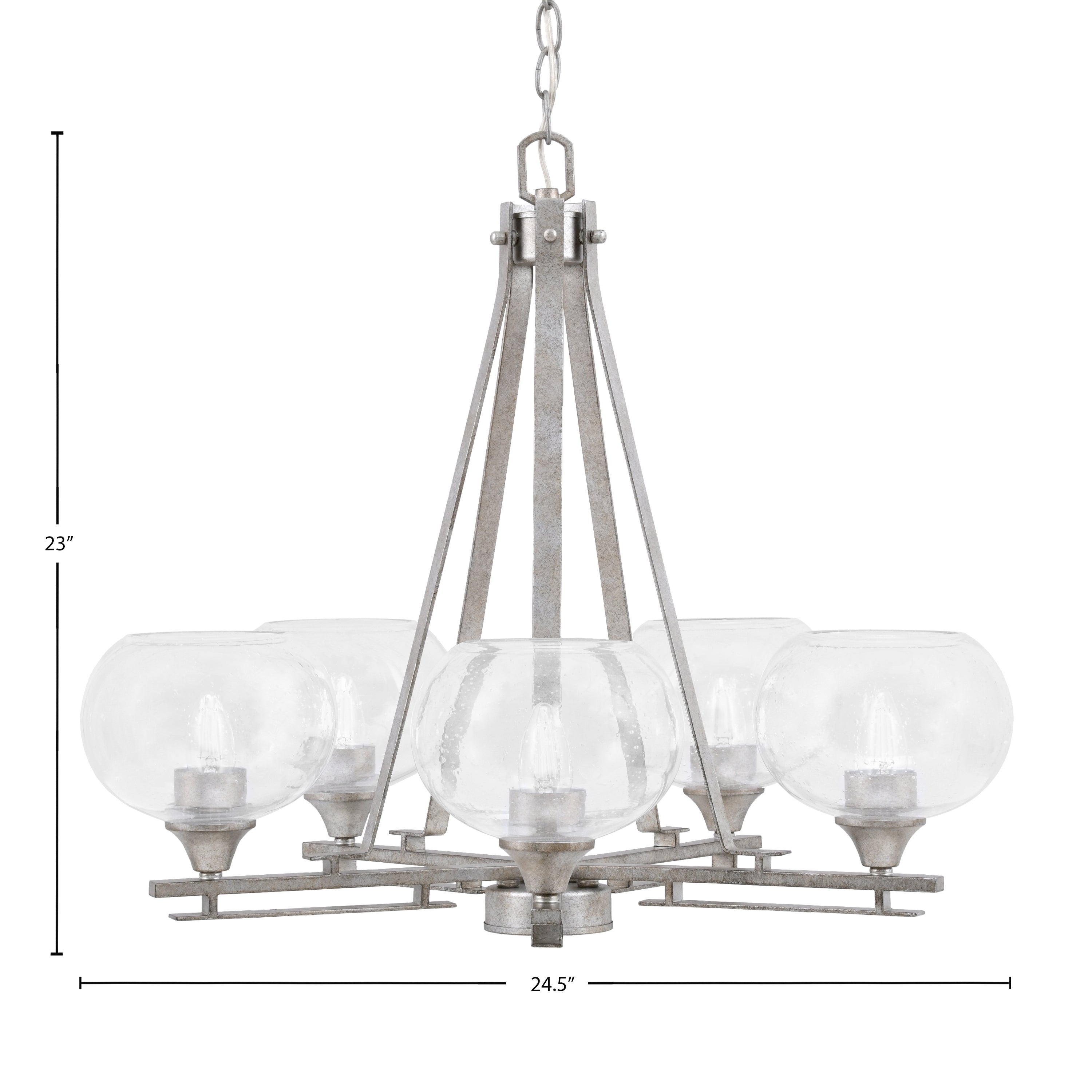 Uptowne Five Light Chandelier in Aged Silver with 7" Clear Bubble Shade