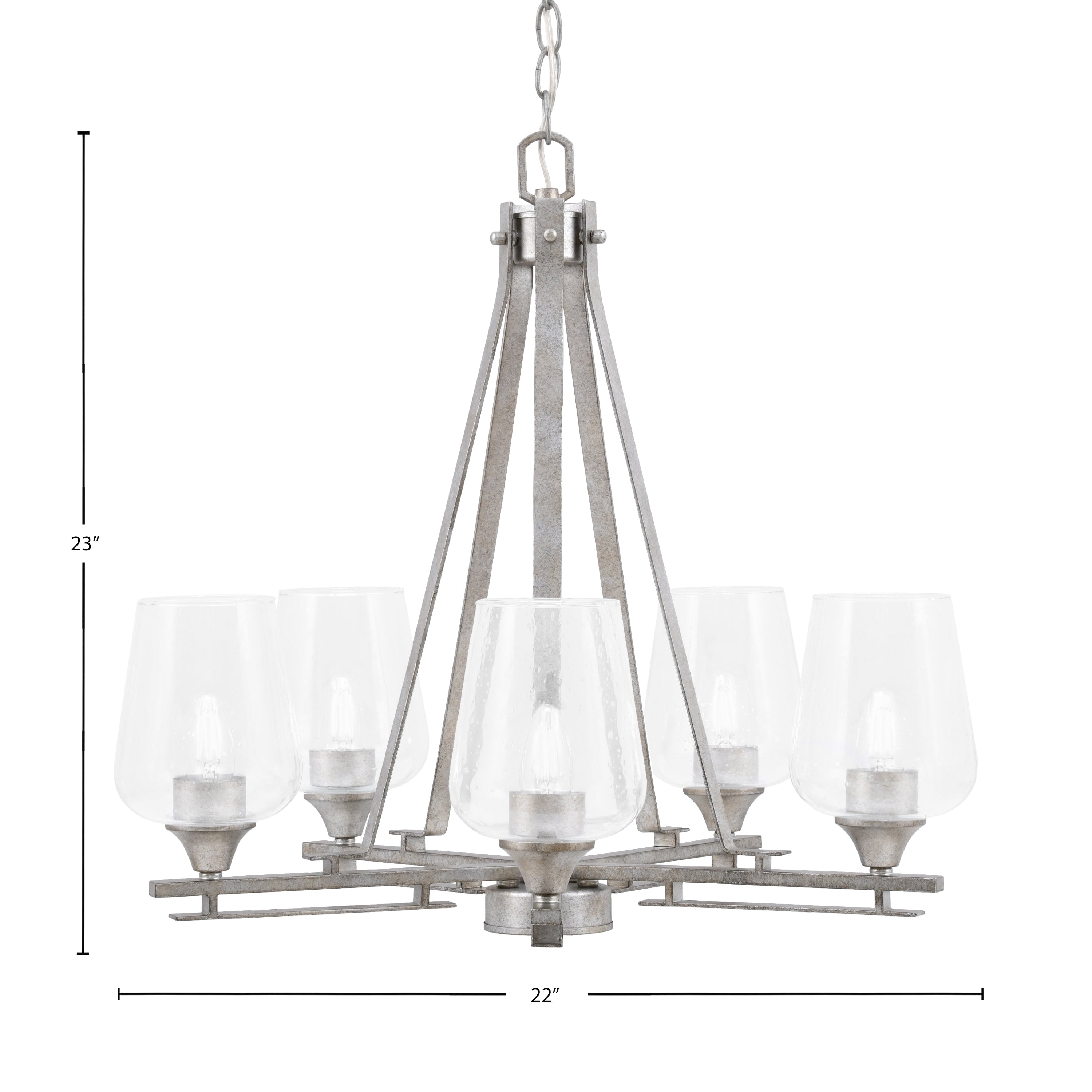 Uptowne Five Light Chandelier in Aged Silver with 5" Clear Bubble Shade