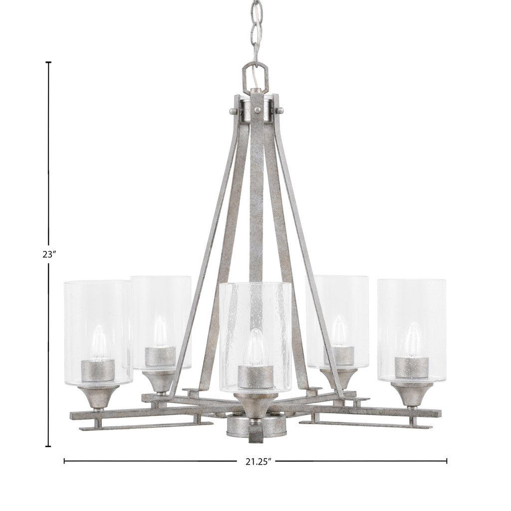 Uptowne Five Light Chandelier in Aged Silver with 4" Clear Bubble Shade