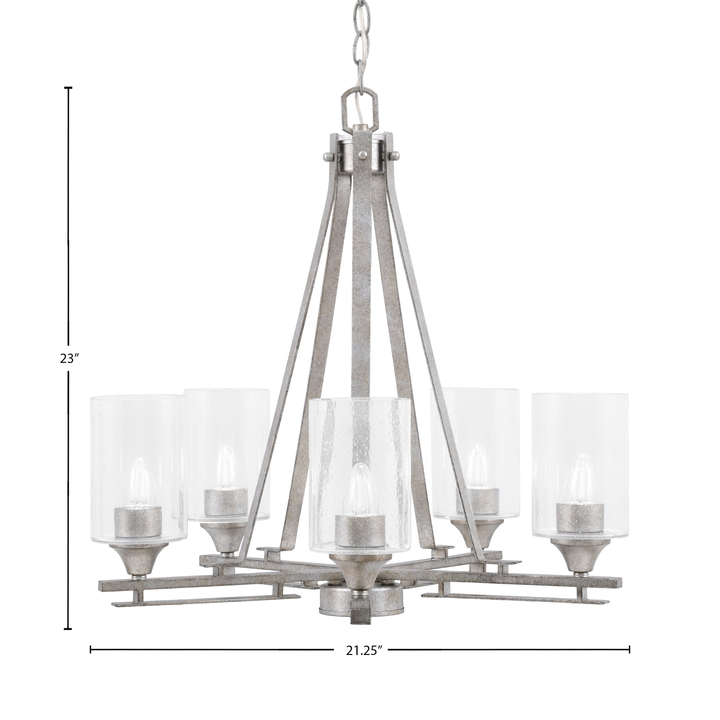 Uptowne Five Light Chandelier in Aged Silver with 4" Clear Bubble Shade
