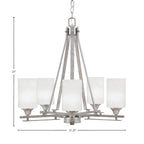 Uptowne Five Light Chandelier in Aged Silver with 4" White Marble Shade