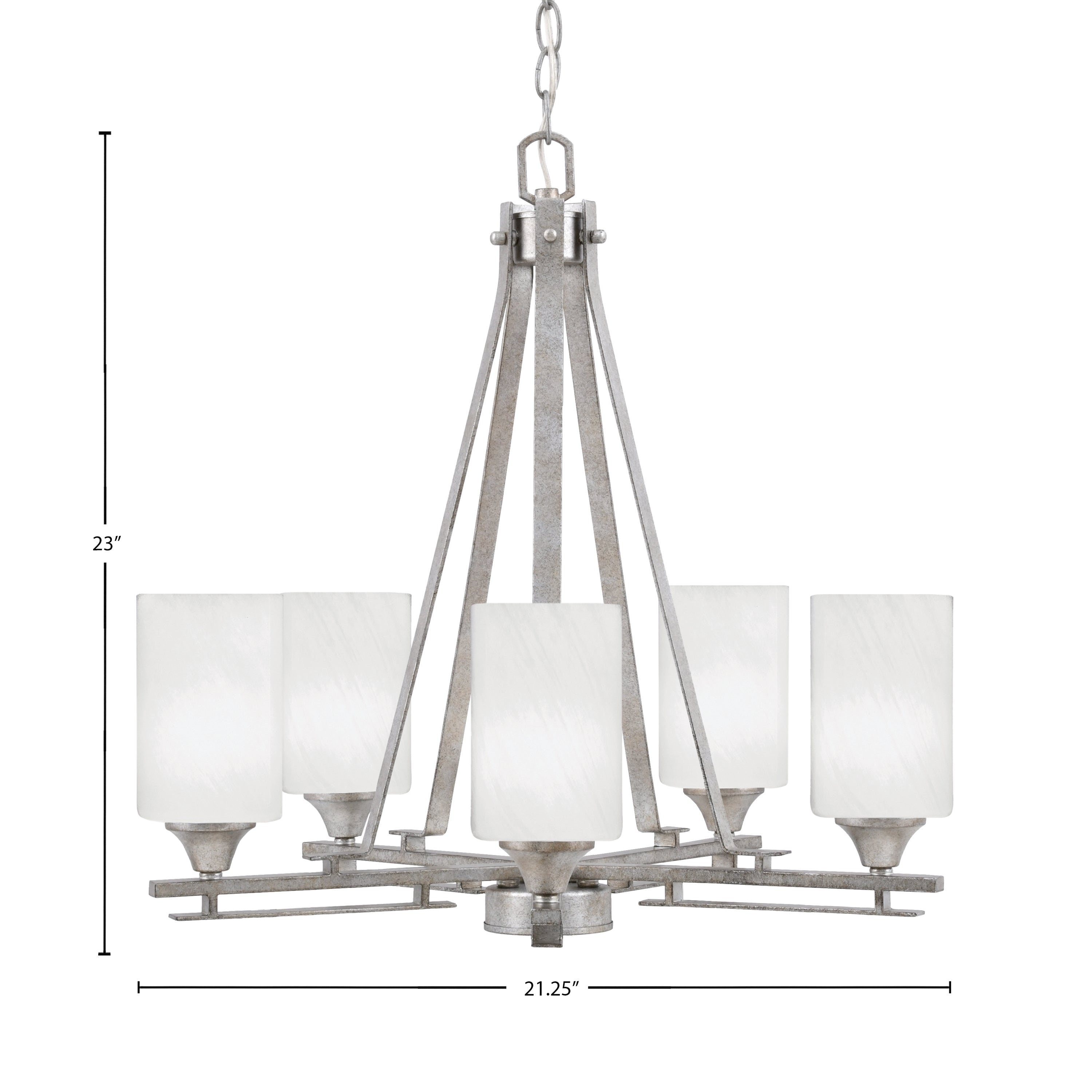Uptowne Five Light Chandelier in Aged Silver with 4" White Marble Shade