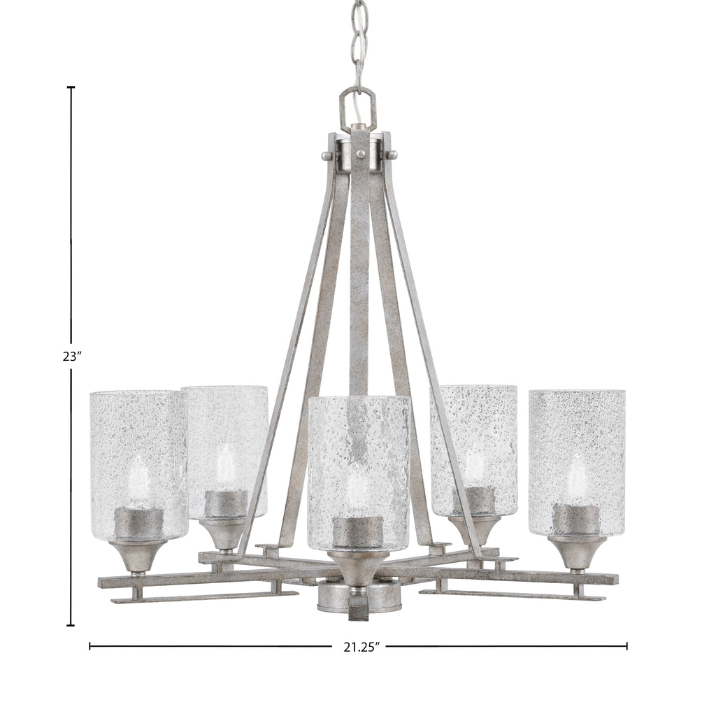 Uptowne Five Light Chandelier in Aged Silver with 4" Smoke Bubble Shade