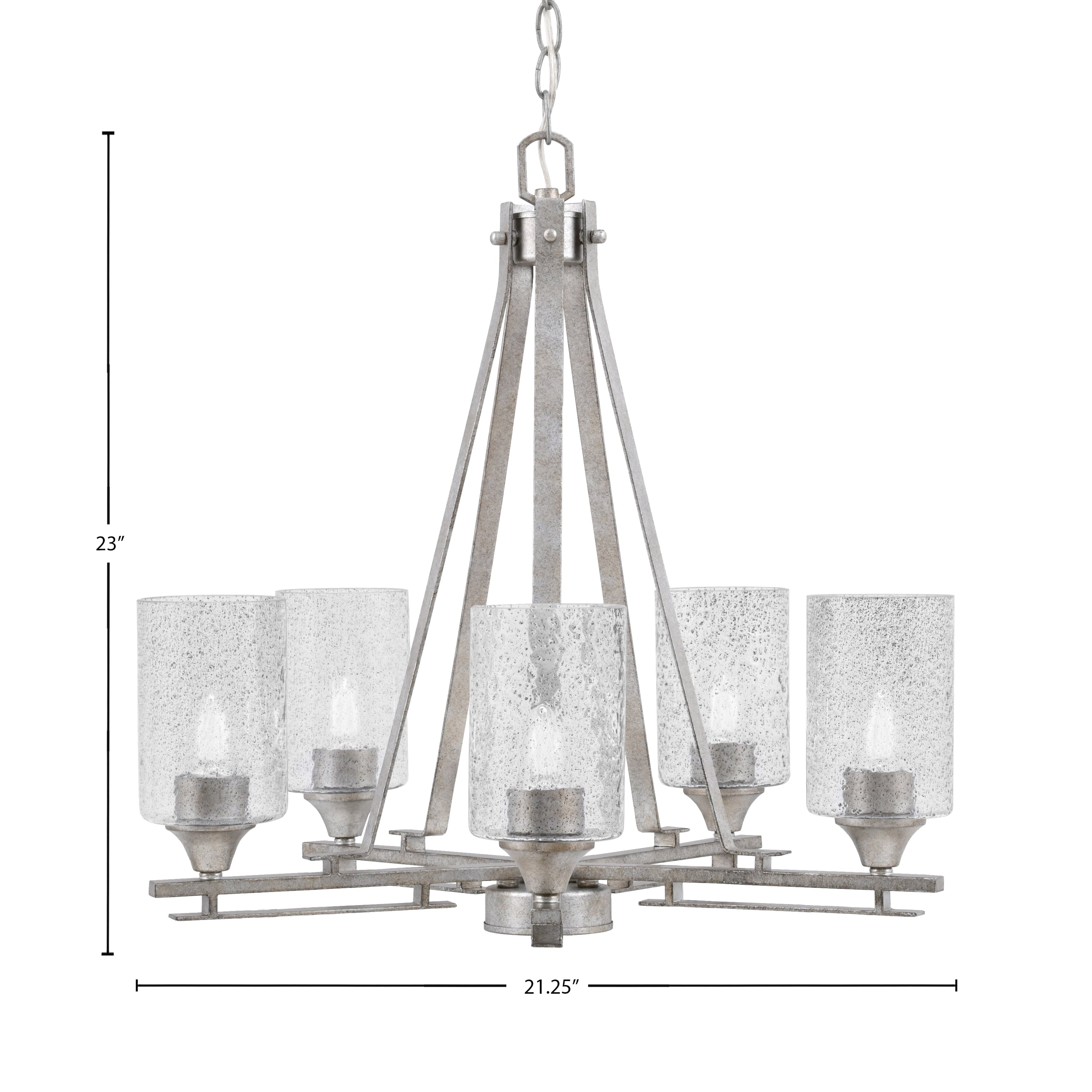Uptowne Five Light Chandelier in Aged Silver with 4" Smoke Bubble Shade