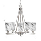 Uptowne Five Light Chandelier in Aged Silver with 4" Onyx Swirl Shade