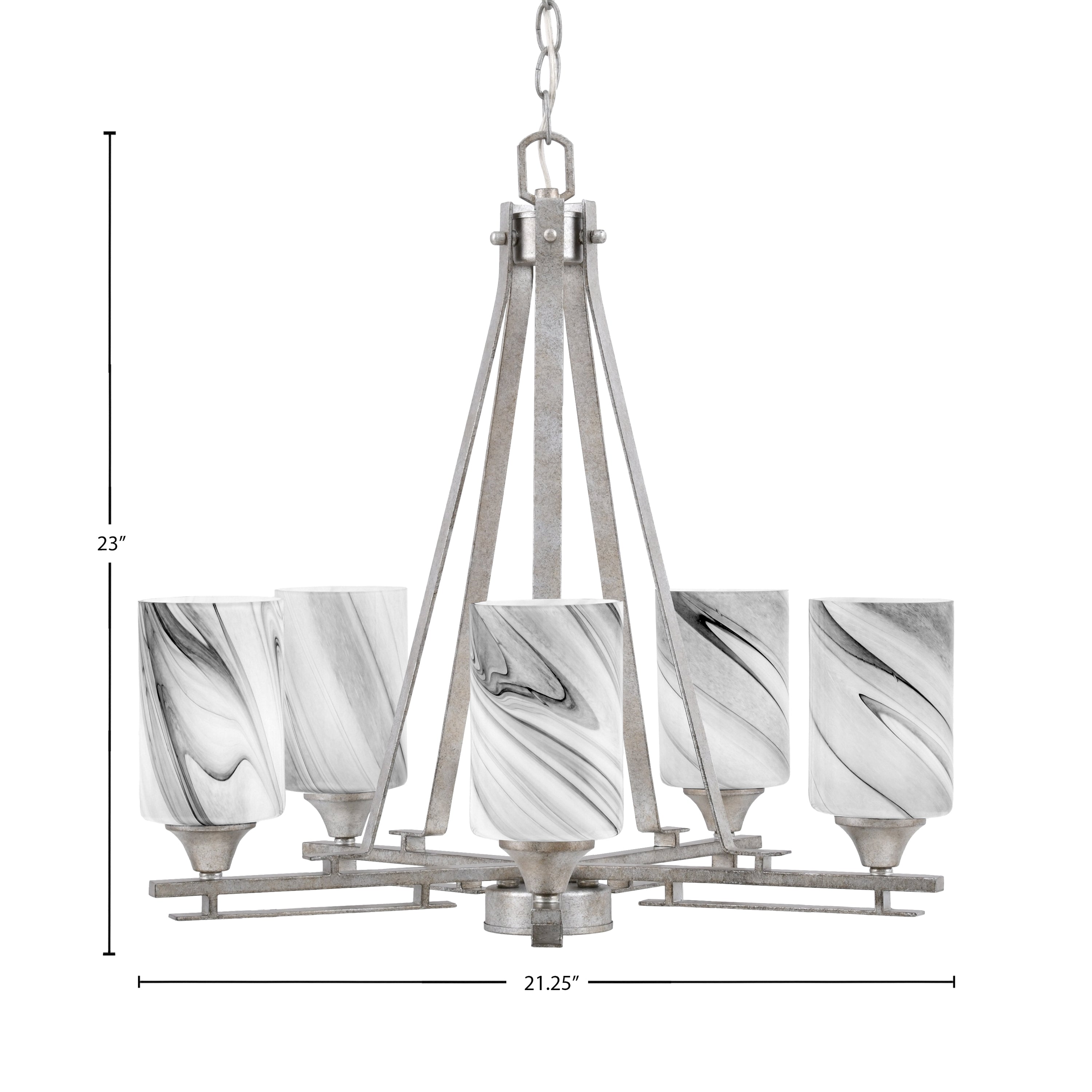Uptowne Five Light Chandelier in Aged Silver with 4" Onyx Swirl Shade
