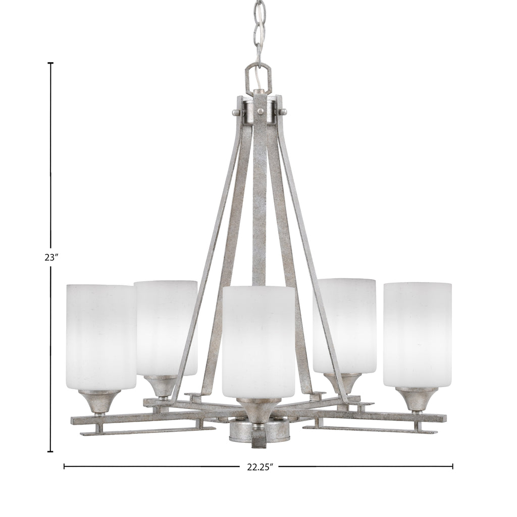 Uptowne Five Light Chandelier in Aged Silver with 4" White Muslin Shade
