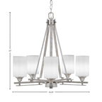 Uptowne Five Light Chandelier in Aged Silver with 4" White Muslin Shade