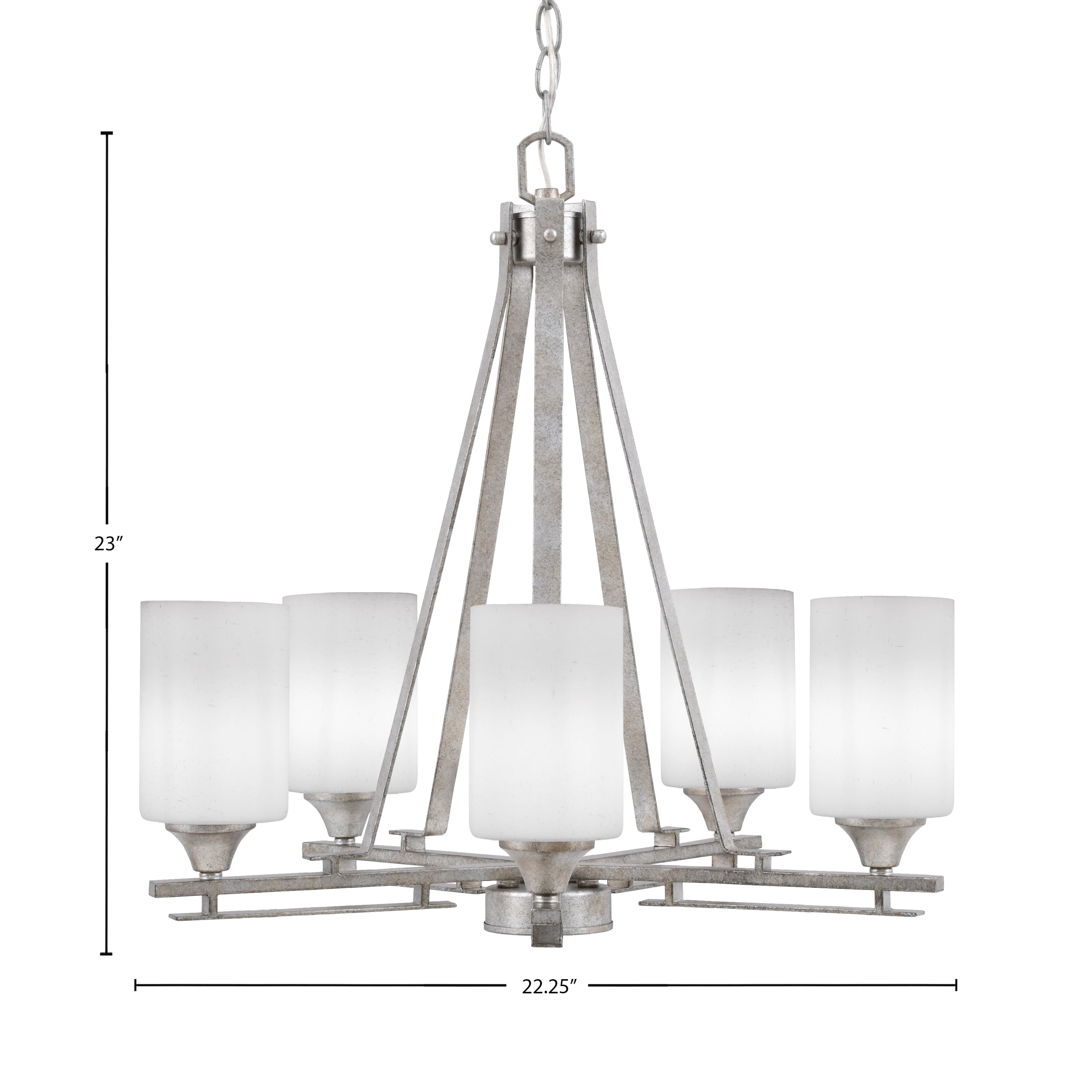 Uptowne Five Light Chandelier in Aged Silver with 4" White Muslin Shade